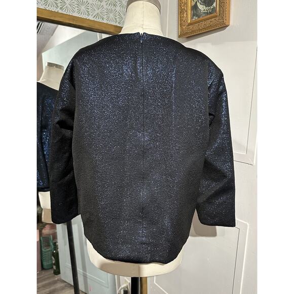 LAFAYETTE 148 NEW YORK Blue Shimmer 3/4 Sleeve Blouse Top - Picture 3 of 7